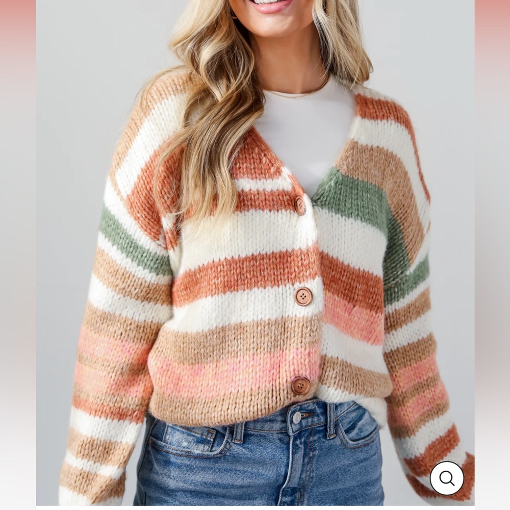 Striped Oversized Sweater Cardigan - Picture 3 of 9